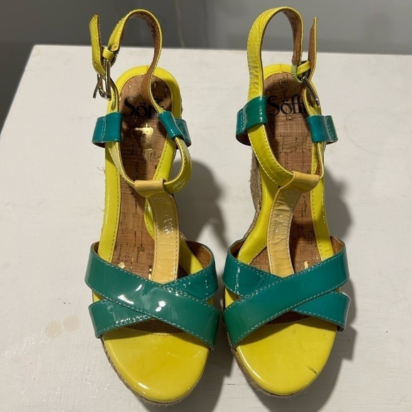 {Sofft} Pedra Ocean Patent Leather Espadrilles Wedges - Picture 1 of 5